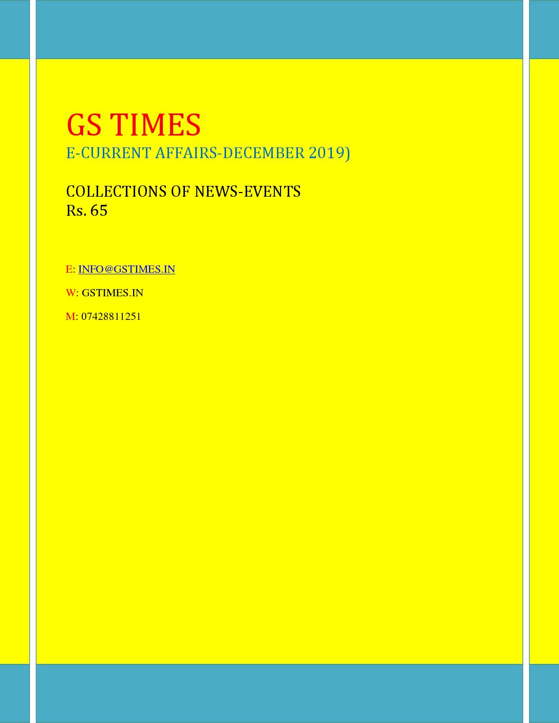 GS TIMES E-Current Affairs December 2019